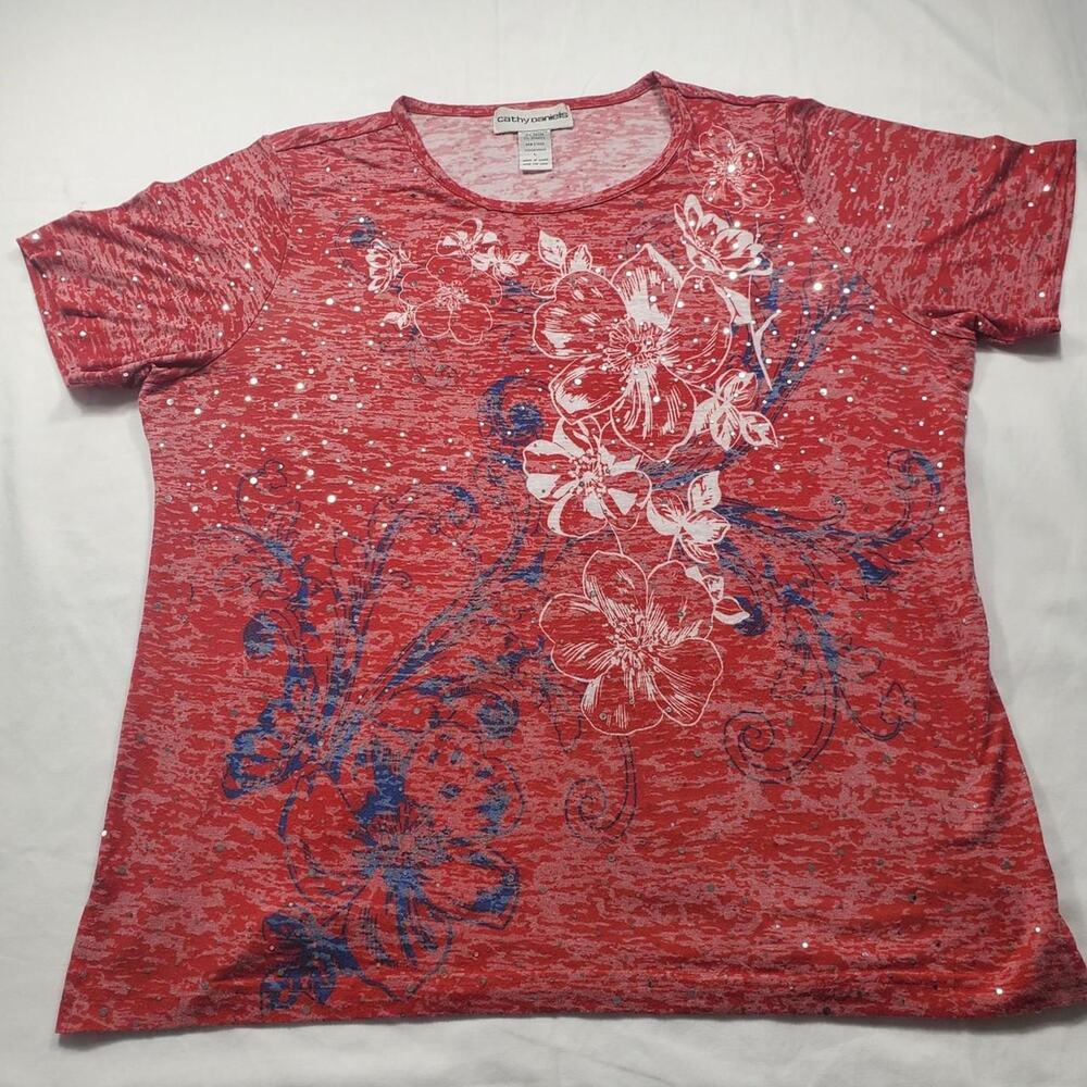 Cathy-daniels Women's Short sleeve Shiny Rhinestone shirt sz L